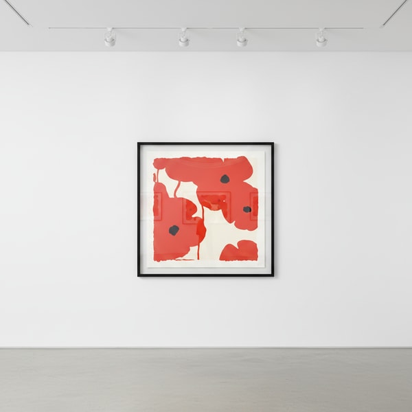 Donald Sultan - Red Poppies, Sept 7, 2022, Color Silkscreen with enamel inks, flocking, and tar-like texture on Rising 2-p...