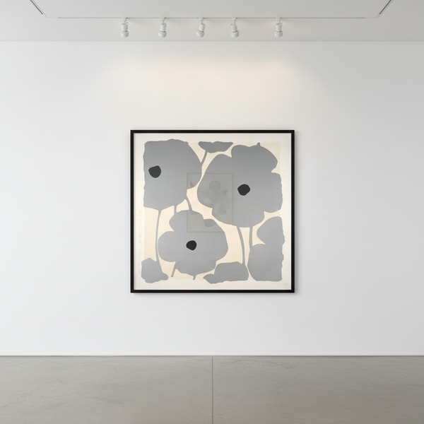 Donald Sultan - Seven Silvers, 2024, Color silkscreen with enamel inks, flocking, and tar-like texture on Rising 4-ply mus...