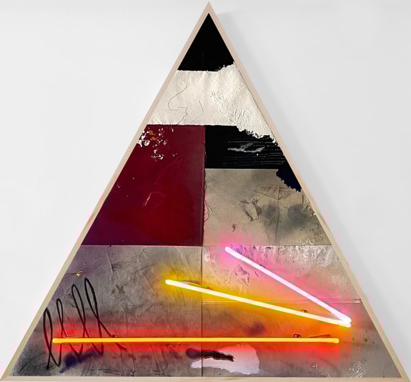 Vincent Chung - Bitter Wind To Hold My Shaky Hands, 2021, Acrylic, olive oil, oil sticks, dirt, spray paint and neon on se...