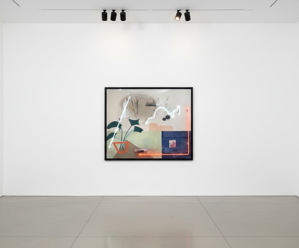 Vincent Chung - Stop Hitting The Brakes, 2019, Acrylic, olive oil, pastel, dirt, wine, neon on dyed sewn canvas and linen