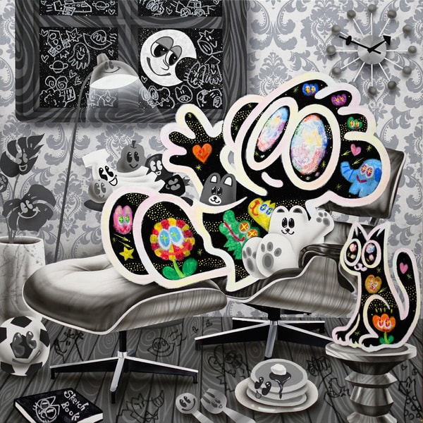 Yusuke Toda - Yum and Moon, 2023, Acrylic and oil stick on canvas