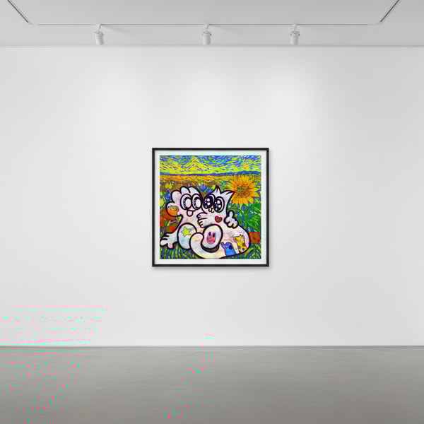 Yusuke Toda - YUM MEW with Sunflower, 2025, Mixed media on canvas