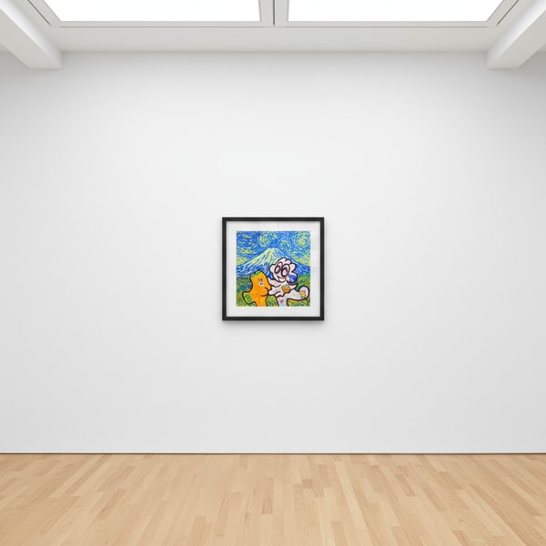 Yusuke Toda - YUM POM and Mt. Fuji, 2025, Mixed media on canvas